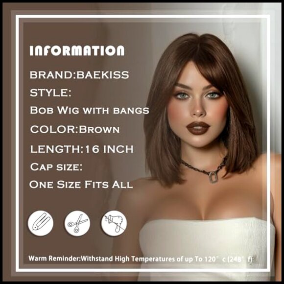 Synthetic Bob Wig with Bangs Shoulder Length Heat Resistant Natural Looking main image 5